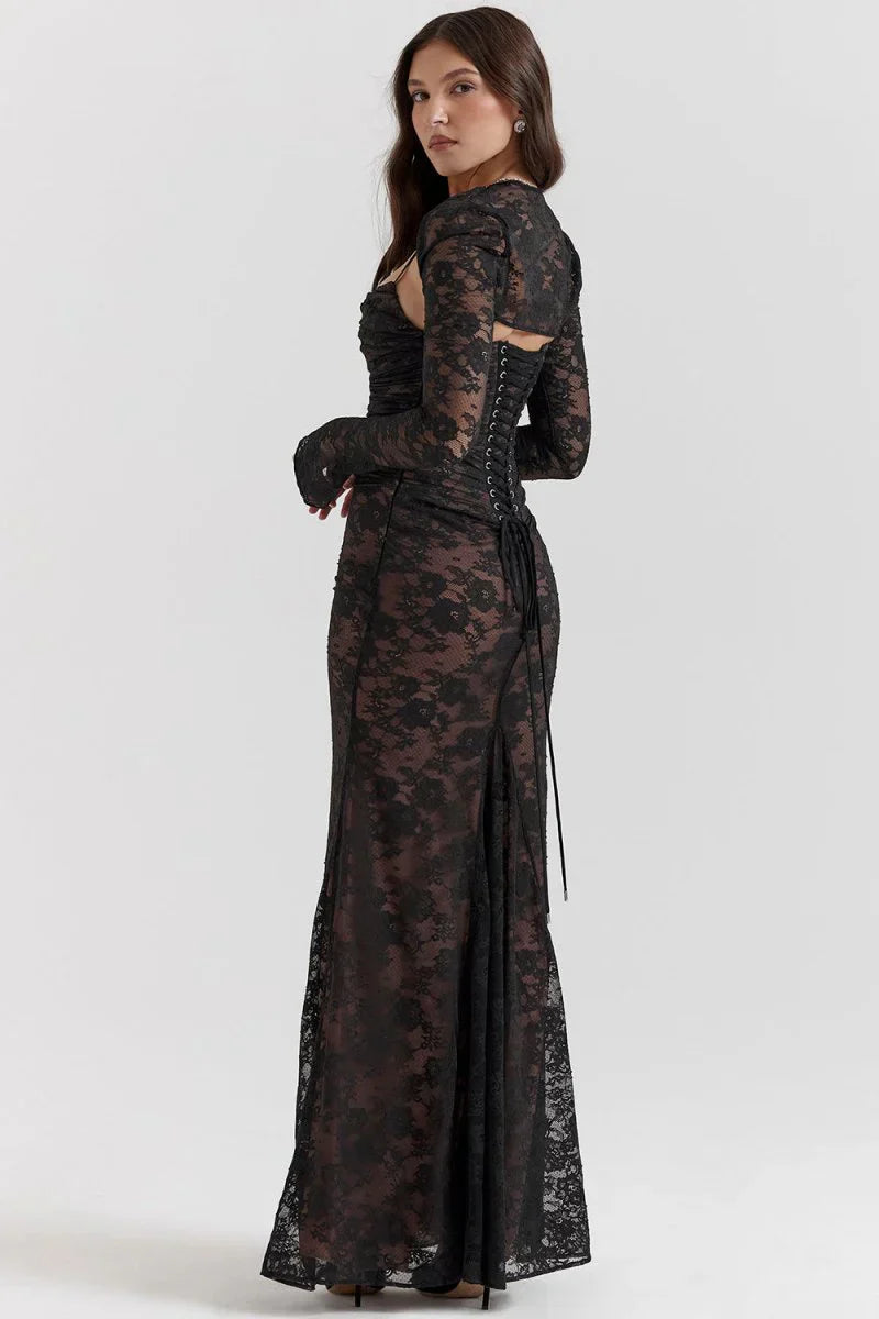 AfterHours Shoulder-On Floral Lace Maxi Dress