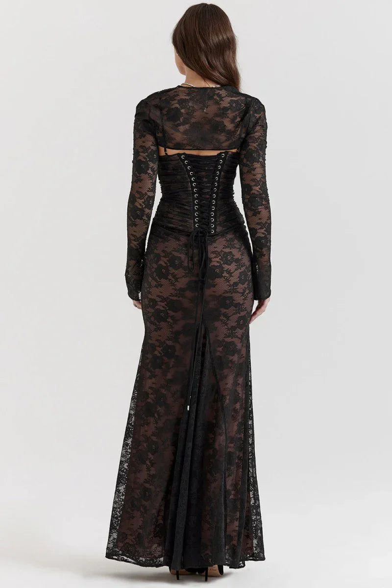 AfterHours Shoulder-On Floral Lace Maxi Dress