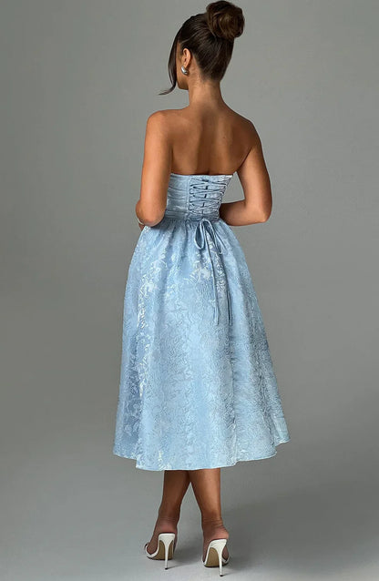 AfterHours Strapless Jacquard Midi Dress