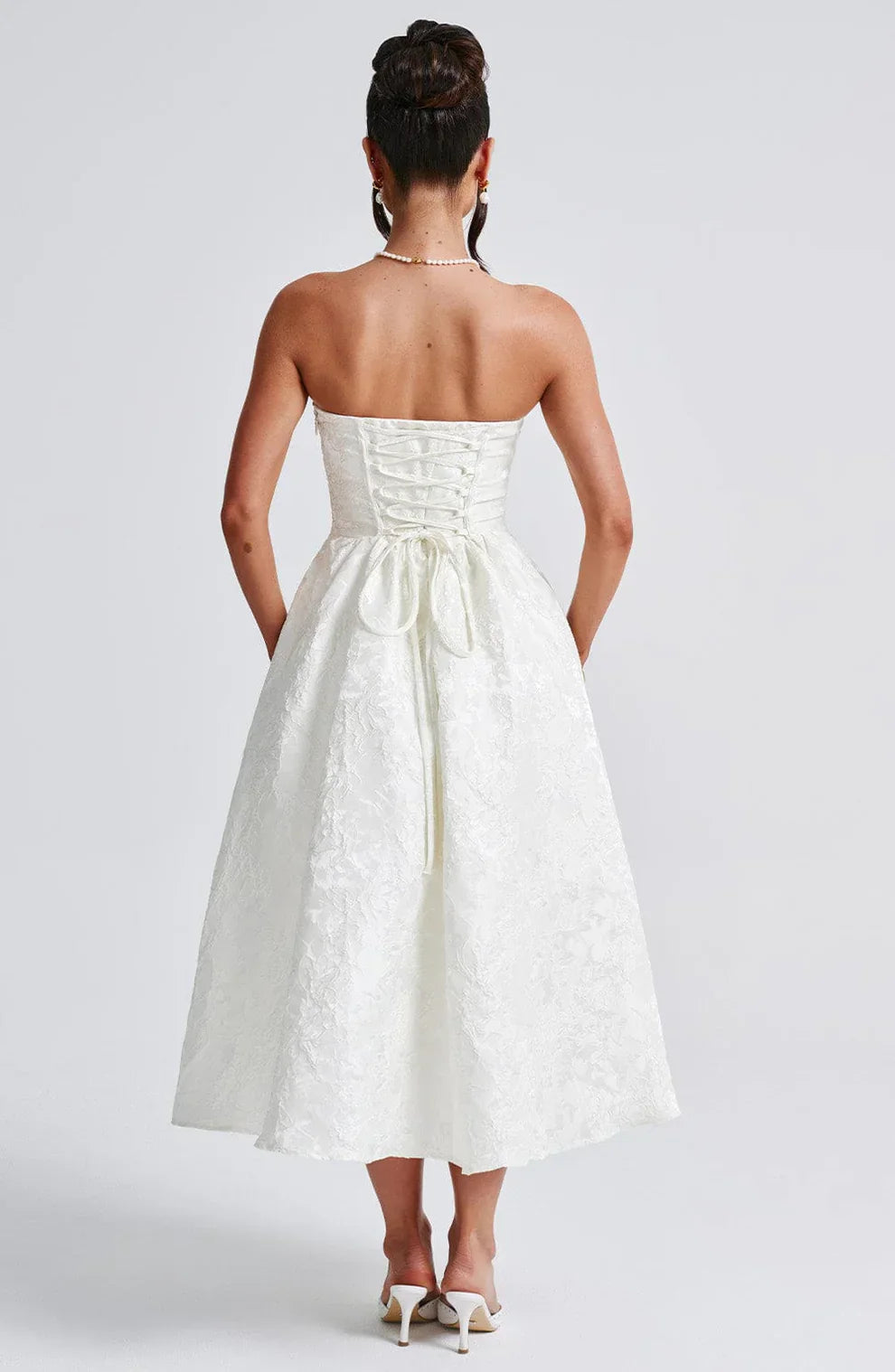 AfterHours Strapless Jacquard Midi Dress
