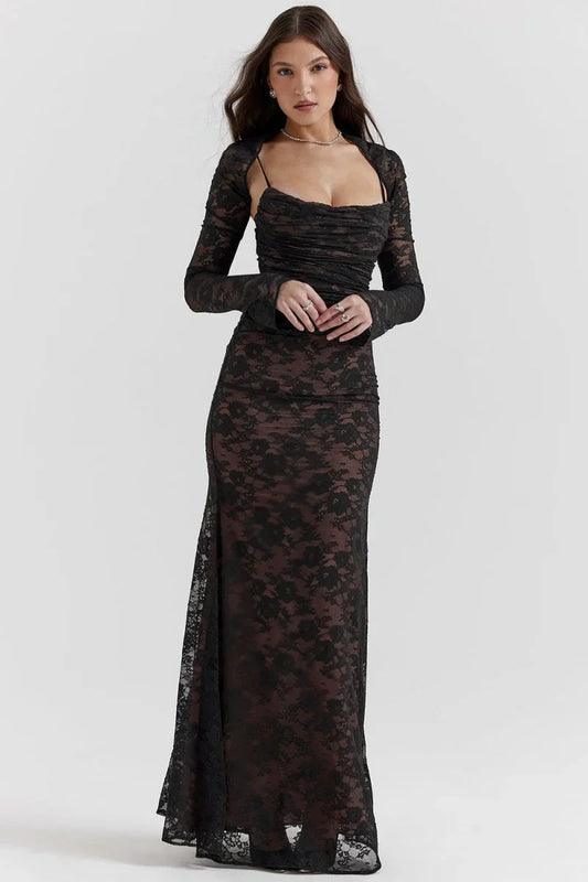 AfterHours Shoulder-On Floral Lace Maxi Dress