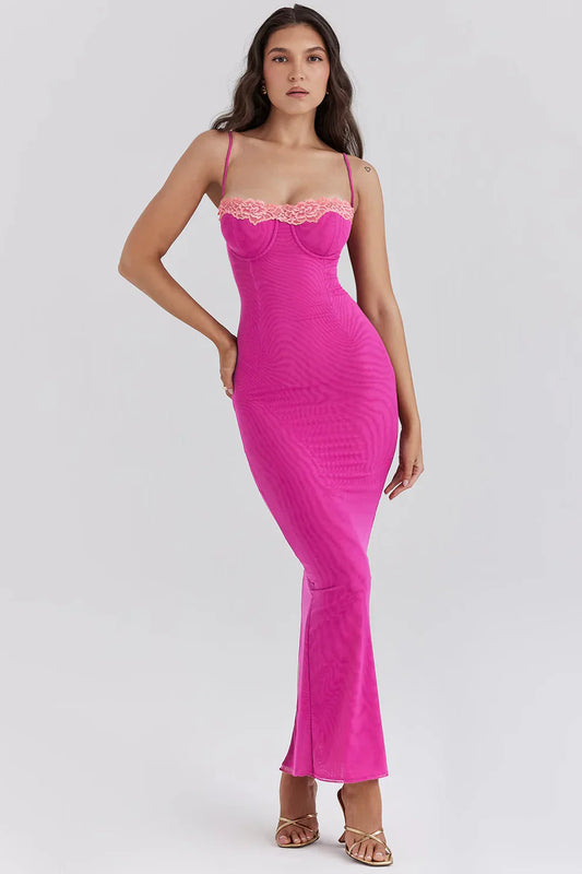 AfterHours Contrast Lace Slit Maxi Dress