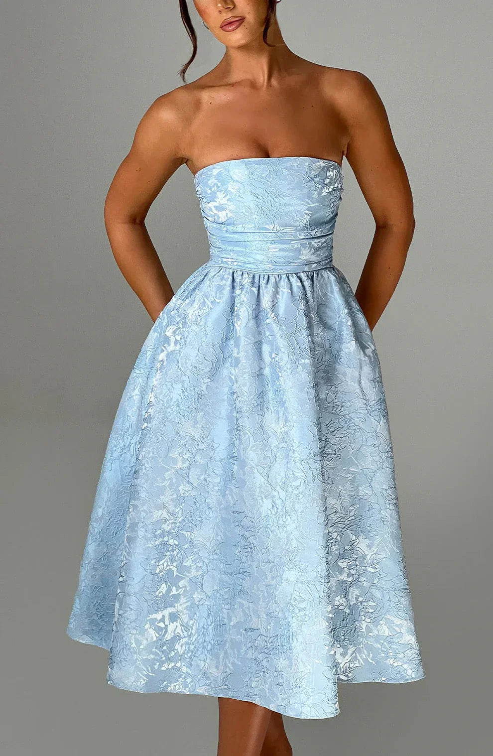 AfterHours Strapless Jacquard Midi Dress