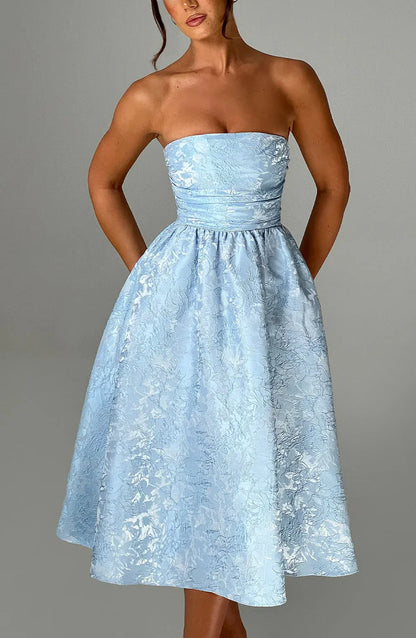 AfterHours Strapless Jacquard Midi Dress