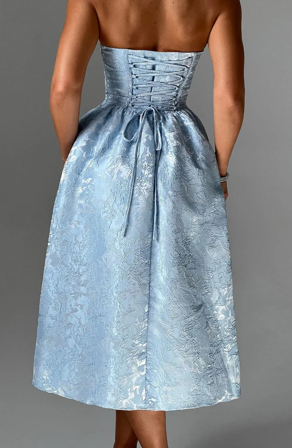 AfterHours Strapless Jacquard Midi Dress