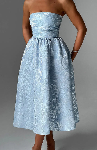 AfterHours Strapless Jacquard Midi Dress