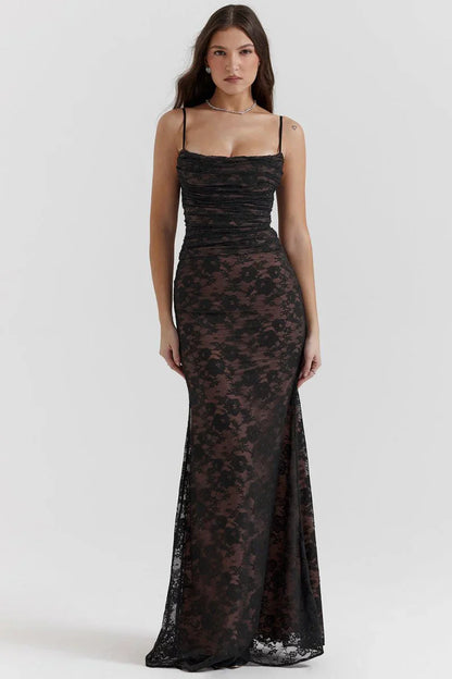 AfterHours Shoulder-On Floral Lace Maxi Dress