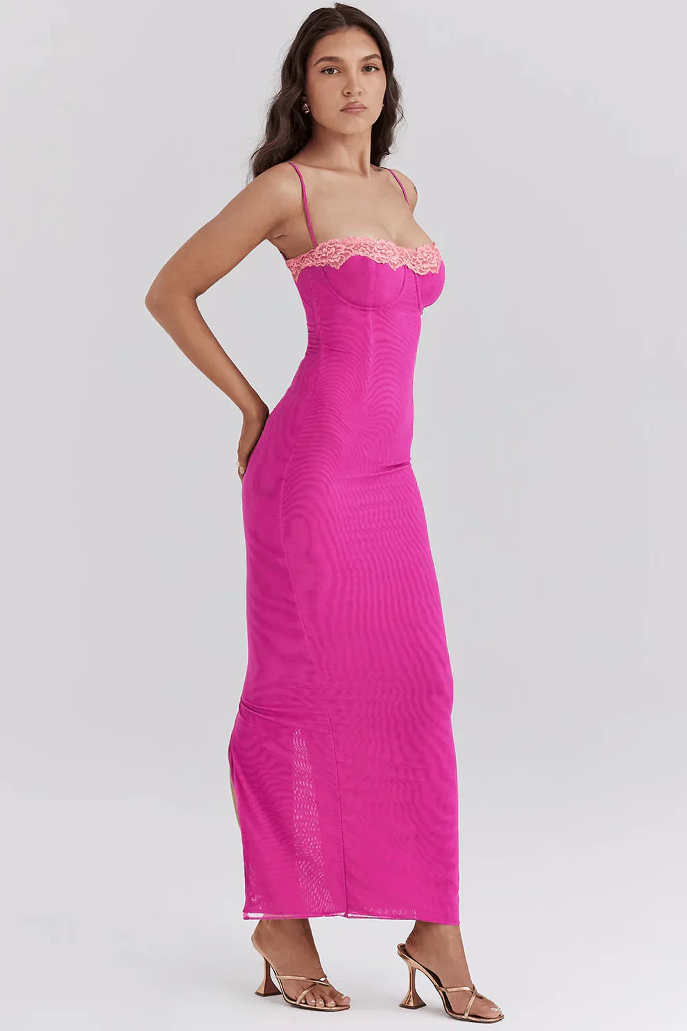 AfterHours Contrast Lace Slit Maxi Dress
