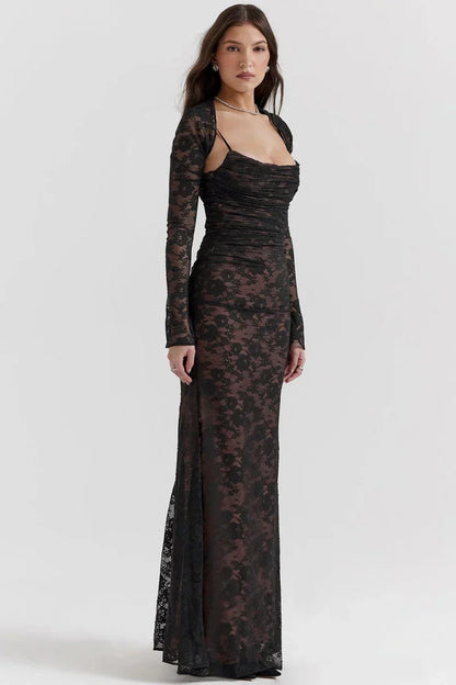 AfterHours Shoulder-On Floral Lace Maxi Dress
