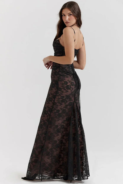 AfterHours Shoulder-On Floral Lace Maxi Dress