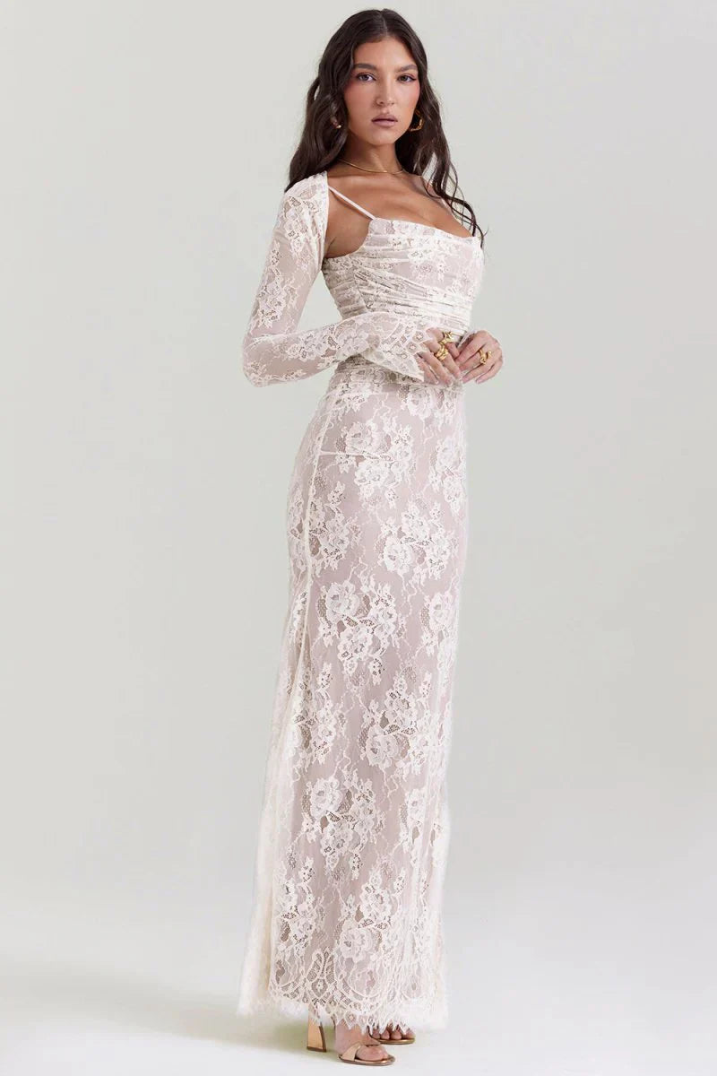 AfterHours Shoulder-On Floral Lace Maxi Dress