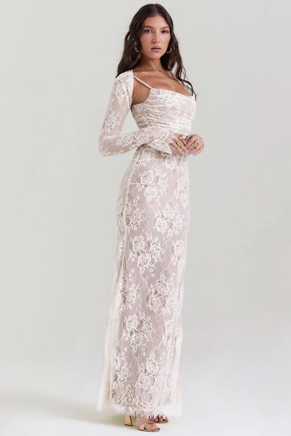 AfterHours Shoulder-On Floral Lace Maxi Dress