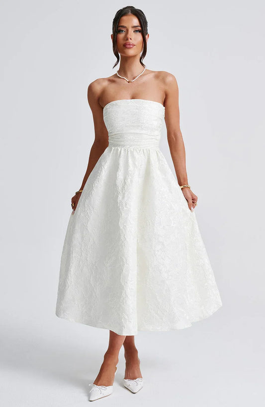 AfterHours Strapless Jacquard Midi Dress