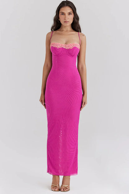 AfterHours Contrast Lace Slit Maxi Dress