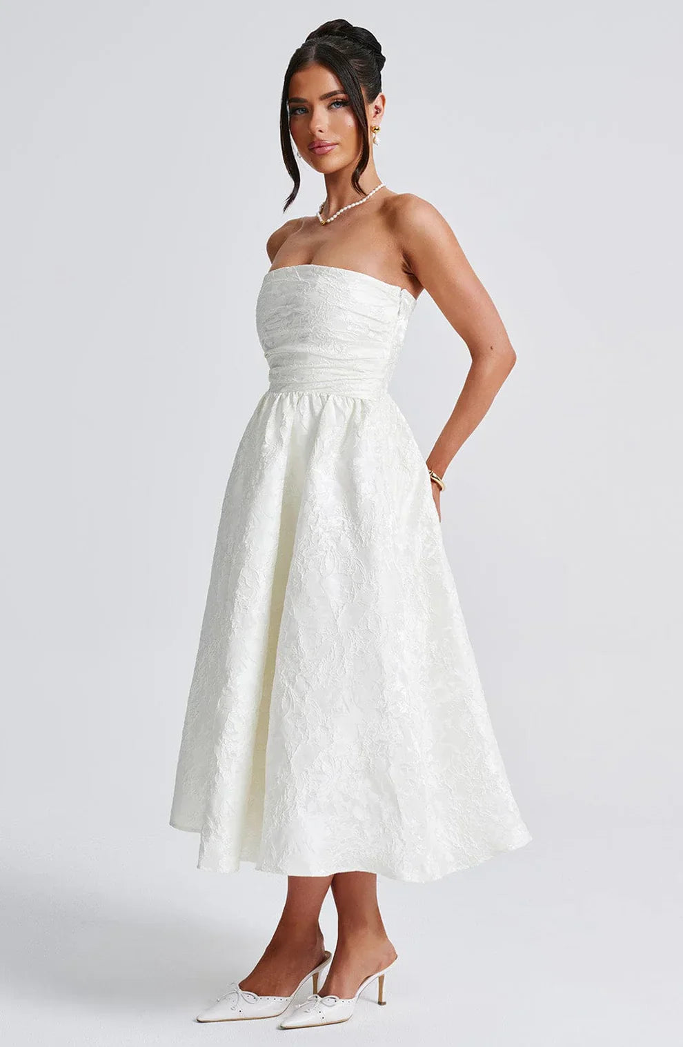 AfterHours Strapless Jacquard Midi Dress